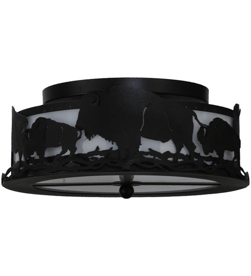 Meyda Lighting Buffalo 16" 2-Light Textured Black Flush Mount Light With White Statuario Idalight Shade Glass
