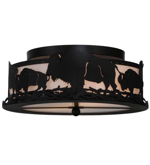 Meyda Lighting Buffalo 16" 2-Light Textured Black Flush Mount Light With White Statuario Idalight Shade Glass