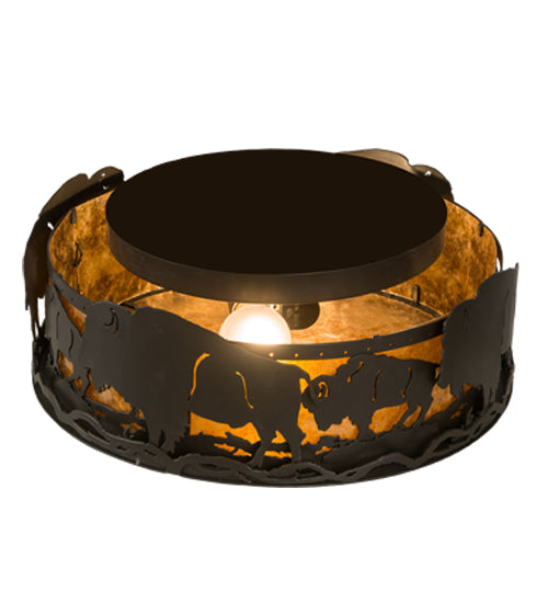 Meyda Lighting Buffalo 16" 2-Light Timeless Bronze Flush Mount Light With Amber Mica Shade Glass
