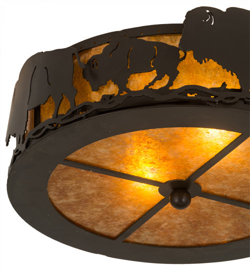 Meyda Lighting Buffalo 16" 2-Light Timeless Bronze Flush Mount Light With Amber Mica Shade Glass