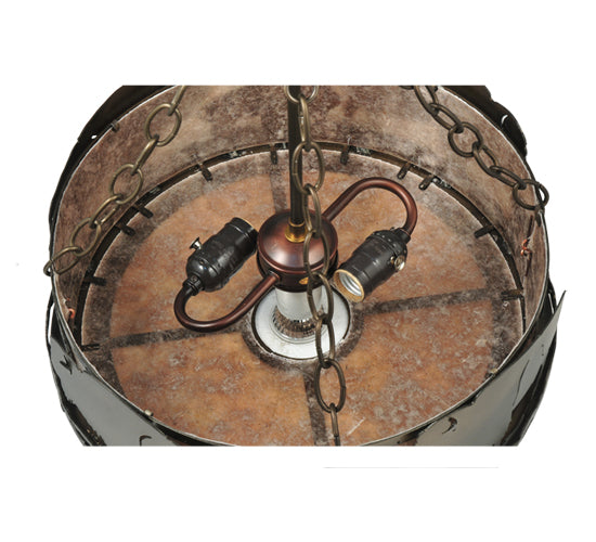 Meyda Lighting Buffalo 16" 3-Light Antique Copper Inverted Pendant Light With Silver Mica Shade Glass