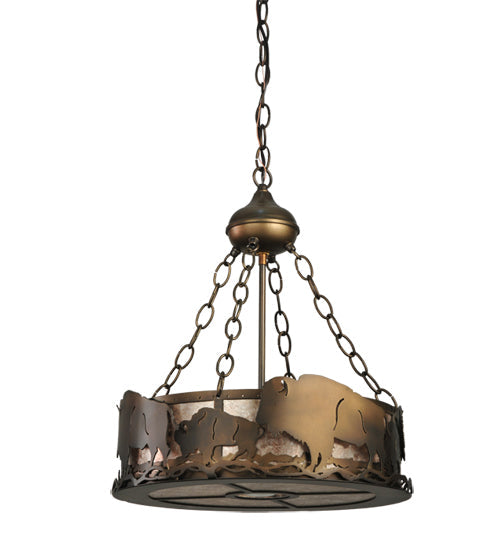 Meyda Lighting Buffalo 16" 3-Light Antique Copper Inverted Pendant Light With Silver Mica Shade Glass