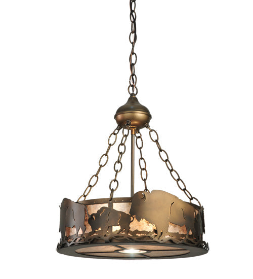 Meyda Lighting Buffalo 16" 3-Light Antique Copper Inverted Pendant Light With Silver Mica Shade Glass