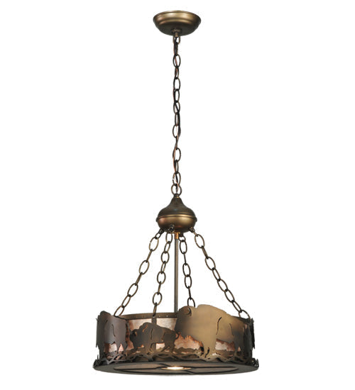 Meyda Lighting Buffalo 16" 3-Light Antique Copper Inverted Pendant Light With Silver Mica Shade Glass