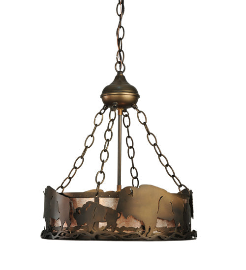 Meyda Lighting Buffalo 16" 3-Light Antique Copper Inverted Pendant Light With Silver Mica Shade Glass