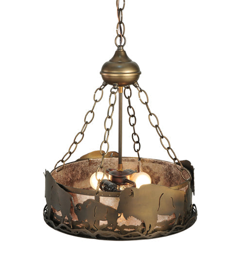 Meyda Lighting Buffalo 16" 3-Light Antique Copper Inverted Pendant Light With Silver Mica Shade Glass