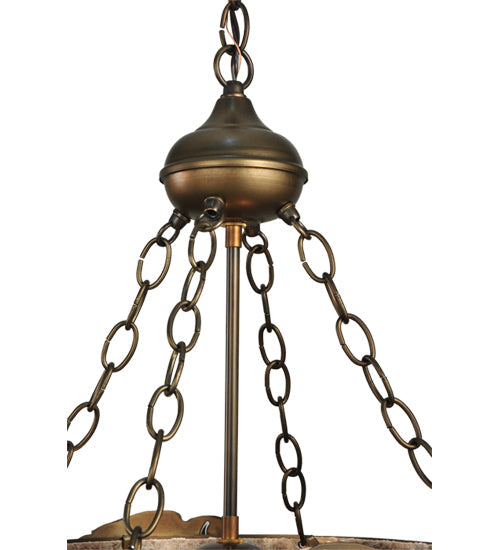 Meyda Lighting Buffalo 16" 3-Light Antique Copper Inverted Pendant Light With Silver Mica Shade Glass