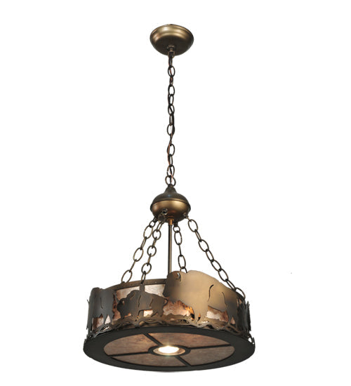 Meyda Lighting Buffalo 16" 3-Light Antique Copper Inverted Pendant Light With Silver Mica Shade Glass