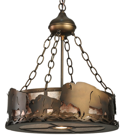 Meyda Lighting Buffalo 16" 3-Light Antique Copper Inverted Pendant Light With Silver Mica Shade Glass