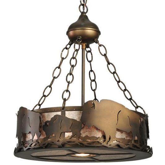 Meyda Lighting Buffalo 16" 3-Light Antique Copper Inverted Pendant Light With Silver Mica Shade Glass