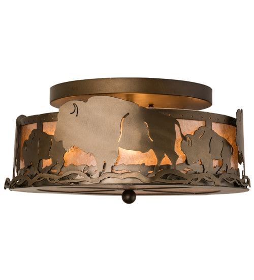 Meyda Lighting Buffalo 16" 4-Light Antique Copper Flush Mount Light With Silver Mica Shade Glass