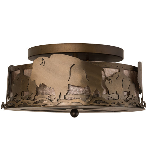 Meyda Lighting Buffalo 16" 4-Light Antique Copper Flush Mount Light With Silver Mica Shade Glass