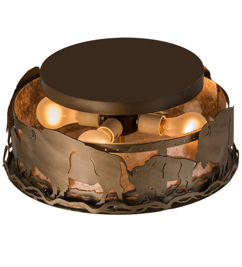 Meyda Lighting Buffalo 16" 4-Light Antique Copper Flush Mount Light With Silver Mica Shade Glass