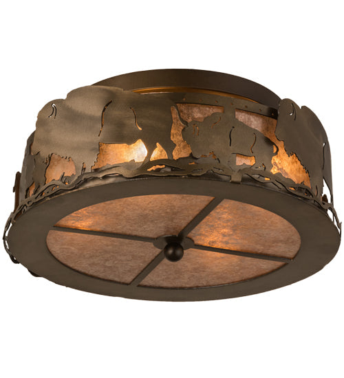 Meyda Lighting Buffalo 16" 4-Light Antique Copper Flush Mount Light With Silver Mica Shade Glass