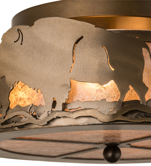 Meyda Lighting Buffalo 16" 4-Light Antique Copper Flush Mount Light With Silver Mica Shade Glass