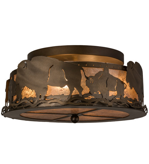 Meyda Lighting Buffalo 16" 4-Light Antique Copper Flush Mount Light With Silver Mica Shade Glass