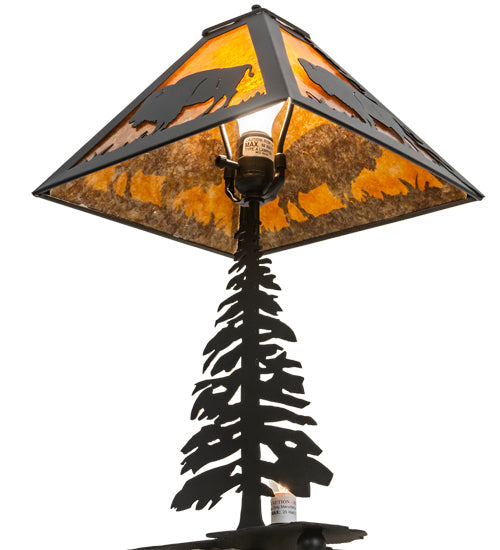 Meyda Lighting Buffalo 21" 2-Light Textured Black Table Lamp With Amber Mica Shade Glass and Lighted Base
