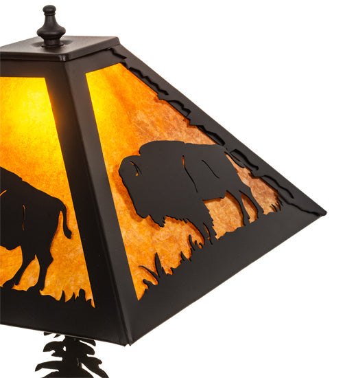 Meyda Lighting Buffalo 21" 2-Light Textured Black Table Lamp With Amber Mica Shade Glass and Lighted Base