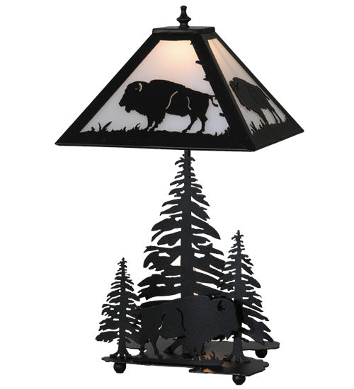 Meyda Lighting Buffalo 21" 2-Light Textured Black Table Lamp With White Acrylic Shade Glass