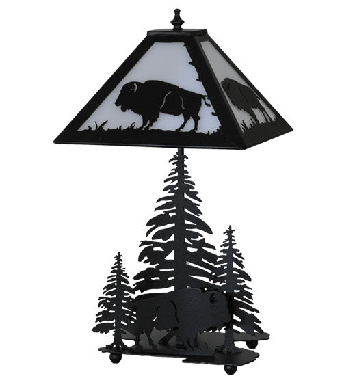 Meyda Lighting Buffalo 21" 2-Light Textured Black Table Lamp With White Acrylic Shade Glass