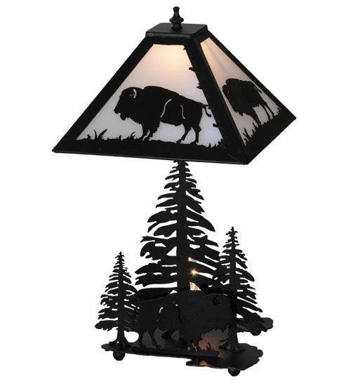 Meyda Lighting Buffalo 21" 2-Light Textured Black Table Lamp With White Acrylic Shade Glass