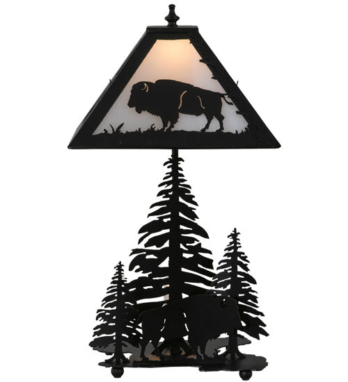 Meyda Lighting Buffalo 21" 2-Light Textured Black Table Lamp With White Acrylic Shade Glass