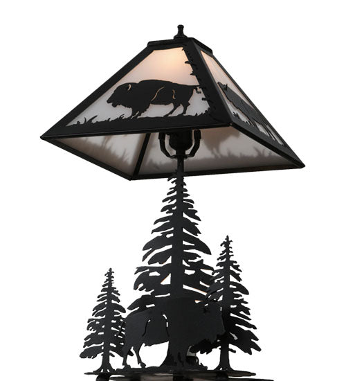 Meyda Lighting Buffalo 21" 2-Light Textured Black Table Lamp With White Acrylic Shade Glass