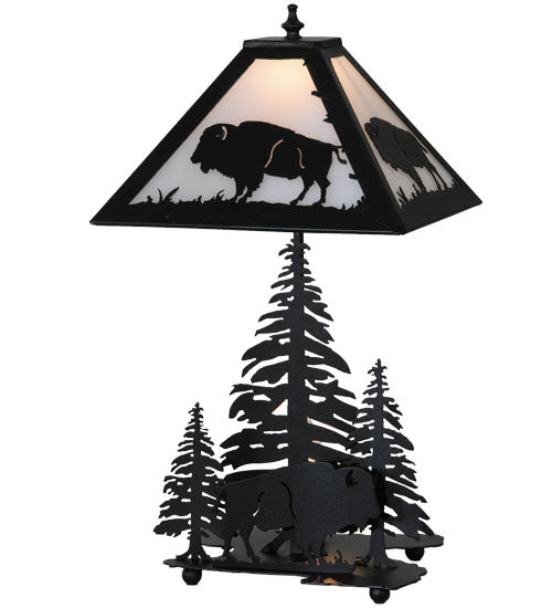 Meyda Lighting Buffalo 21" 2-Light Textured Black Table Lamp With White Acrylic Shade Glass