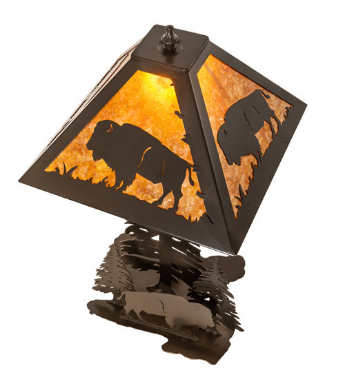 Meyda Lighting Buffalo 21" 2-Light Timeless Bronze Table Lamp With Amber Mica Shade Glass and Lighted Base