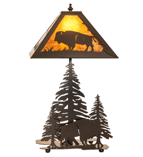 Meyda Lighting Buffalo 21" 2-Light Timeless Bronze Table Lamp With Amber Mica Shade Glass and Lighted Base
