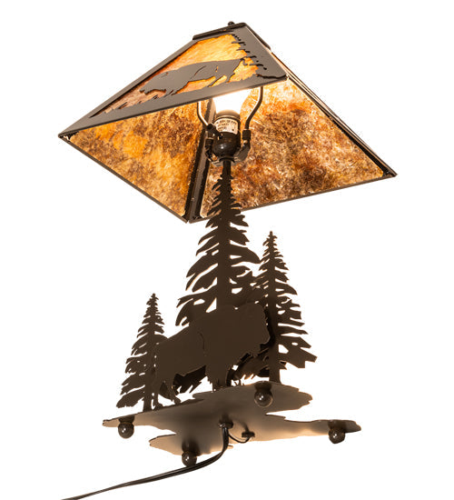 Meyda Lighting Buffalo 21" 2-Light Timeless Bronze Table Lamp With Amber Mica Shade Glass and Lighted Base