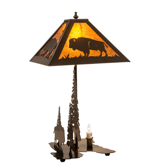 Meyda Lighting Buffalo 21" 2-Light Timeless Bronze Table Lamp With Amber Mica Shade Glass and Lighted Base