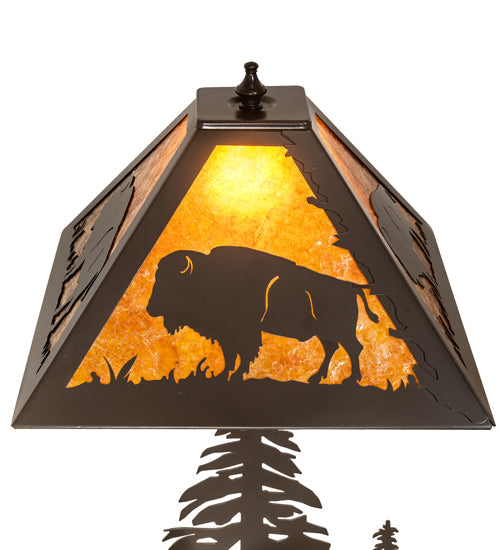 Meyda Lighting Buffalo 21" 2-Light Timeless Bronze Table Lamp With Amber Mica Shade Glass and Lighted Base