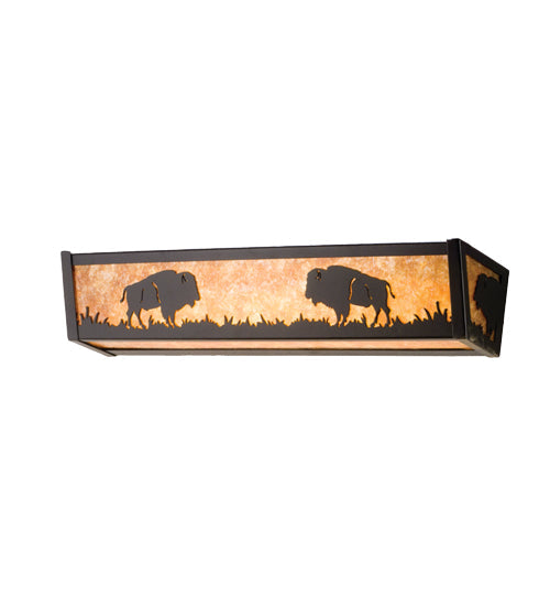 Meyda Lighting Buffalo 24" 4-Light Textured Black Vanity Light With Amber Mica Shade Glass