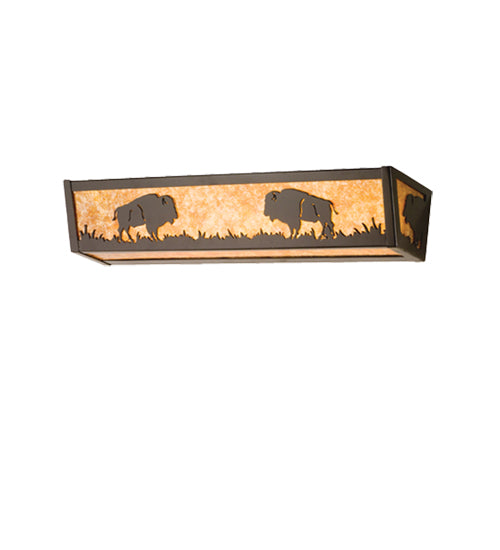 Meyda Lighting Buffalo 24" 4-Light Timeless Bronze Vanity Light With Amber Mica Shade Glass