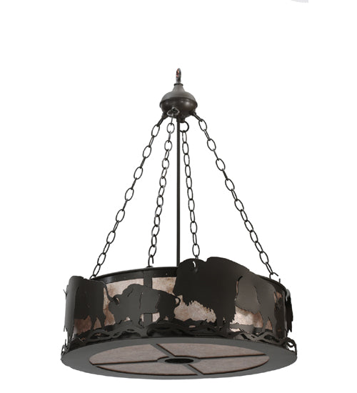 Meyda Lighting Buffalo 24" 5-Light Timeless Bronze Inverted Pendant Light With Silver Mica Shade Glass