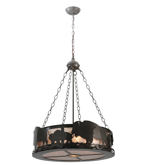 Meyda Lighting Buffalo 24" 5-Light Timeless Bronze Inverted Pendant Light With Silver Mica Shade Glass