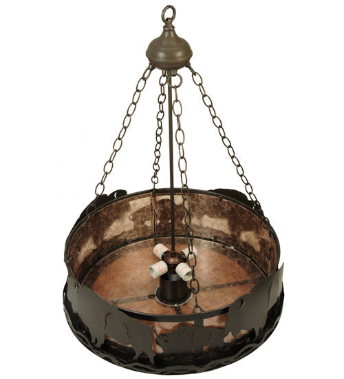 Meyda Lighting Buffalo 24" 5-Light Timeless Bronze Inverted Pendant Light With Silver Mica Shade Glass