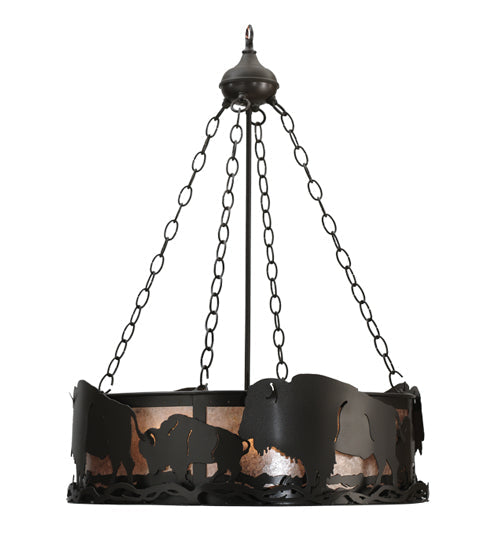 Meyda Lighting Buffalo 24" 5-Light Timeless Bronze Inverted Pendant Light With Silver Mica Shade Glass