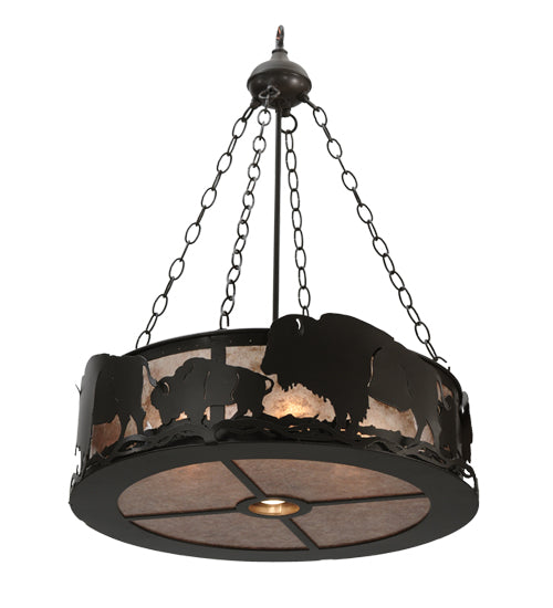 Meyda Lighting Buffalo 24" 5-Light Timeless Bronze Inverted Pendant Light With Silver Mica Shade Glass
