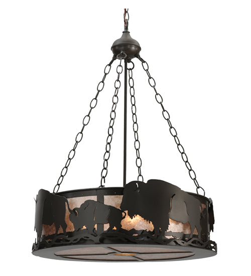 Meyda Lighting Buffalo 24" 5-Light Timeless Bronze Inverted Pendant Light With Silver Mica Shade Glass
