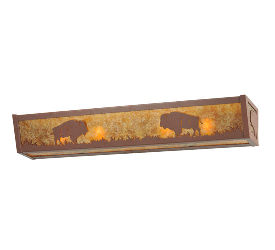 Meyda Lighting Buffalo 30" 4-Light Rust Vanity Light With Amber Mica Shade Glass