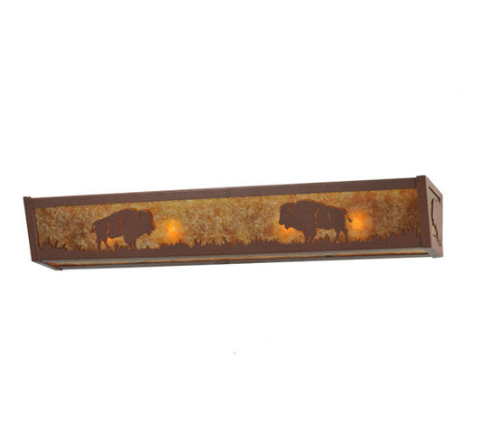 Meyda Lighting Buffalo 30" 4-Light Rust Vanity Light With Amber Mica Shade Glass