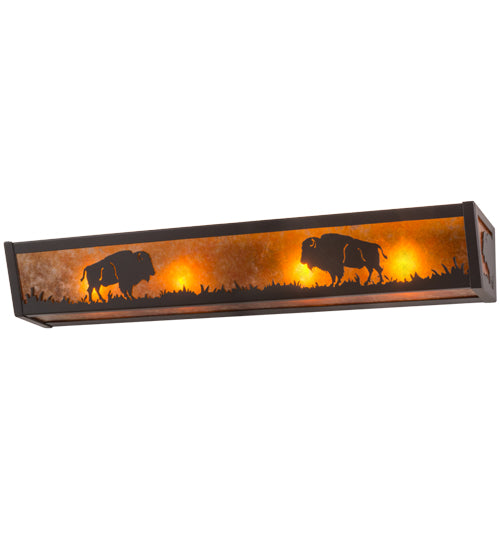 Meyda Lighting Buffalo 30" 4-Light Timeless Bronze Vanity Light With Amber Mica Shade Glass