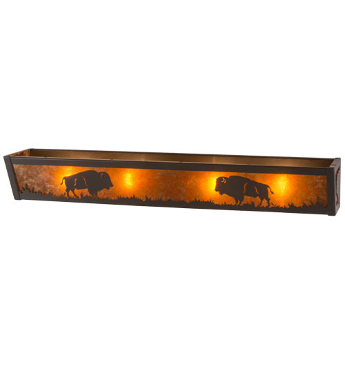 Meyda Lighting Buffalo 30" 4-Light Timeless Bronze Vanity Light With Amber Mica Shade Glass