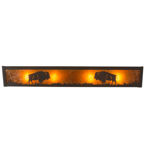 Meyda Lighting Buffalo 30" 4-Light Timeless Bronze Vanity Light With Amber Mica Shade Glass