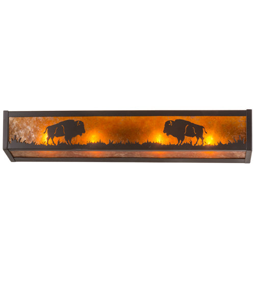 Meyda Lighting Buffalo 30" 4-Light Timeless Bronze Vanity Light With Amber Mica Shade Glass