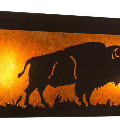 Meyda Lighting Buffalo 30" 4-Light Timeless Bronze Vanity Light With Amber Mica Shade Glass