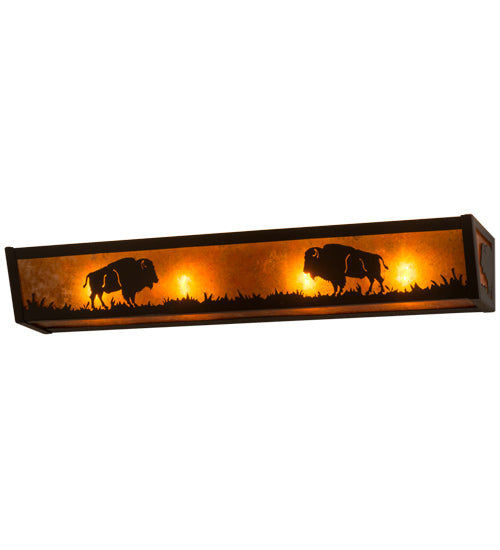 Meyda Lighting Buffalo 30" 4-Light Timeless Bronze Vanity Light With Amber Mica Shade Glass