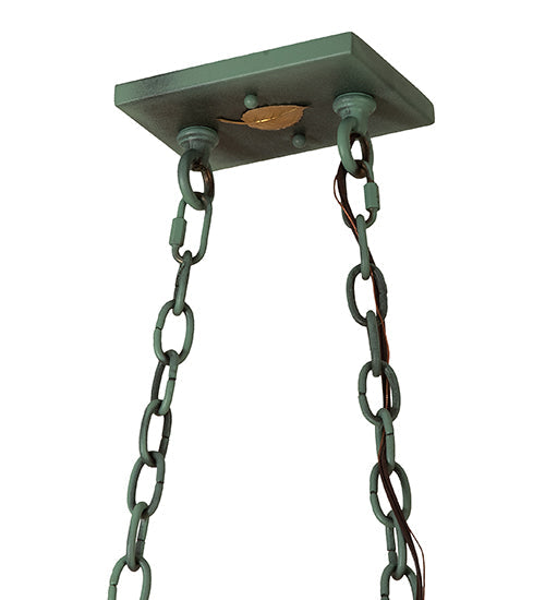 Meyda Lighting Buffalo 33" 6-Light Antique Copper Verdigris Island Pendant Light With Beige Art Shade Glass